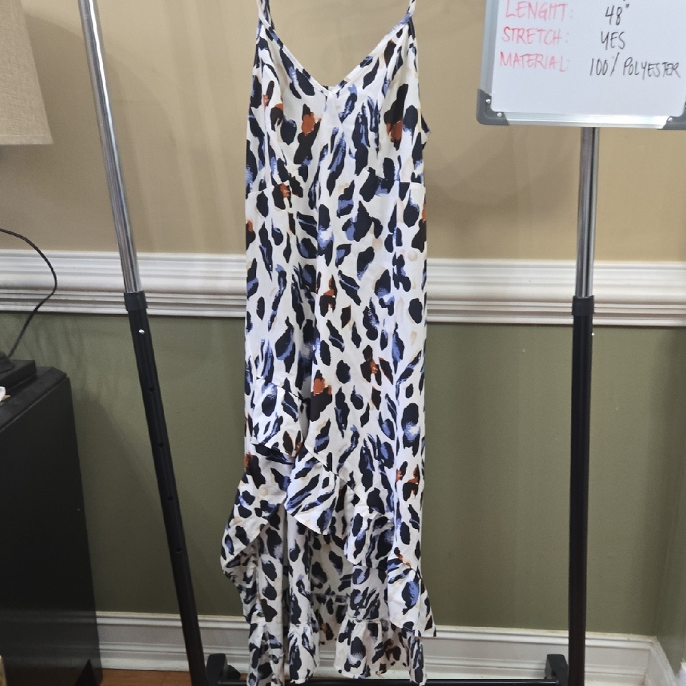 SHEIN Blue and Black Patterned High Low Dress